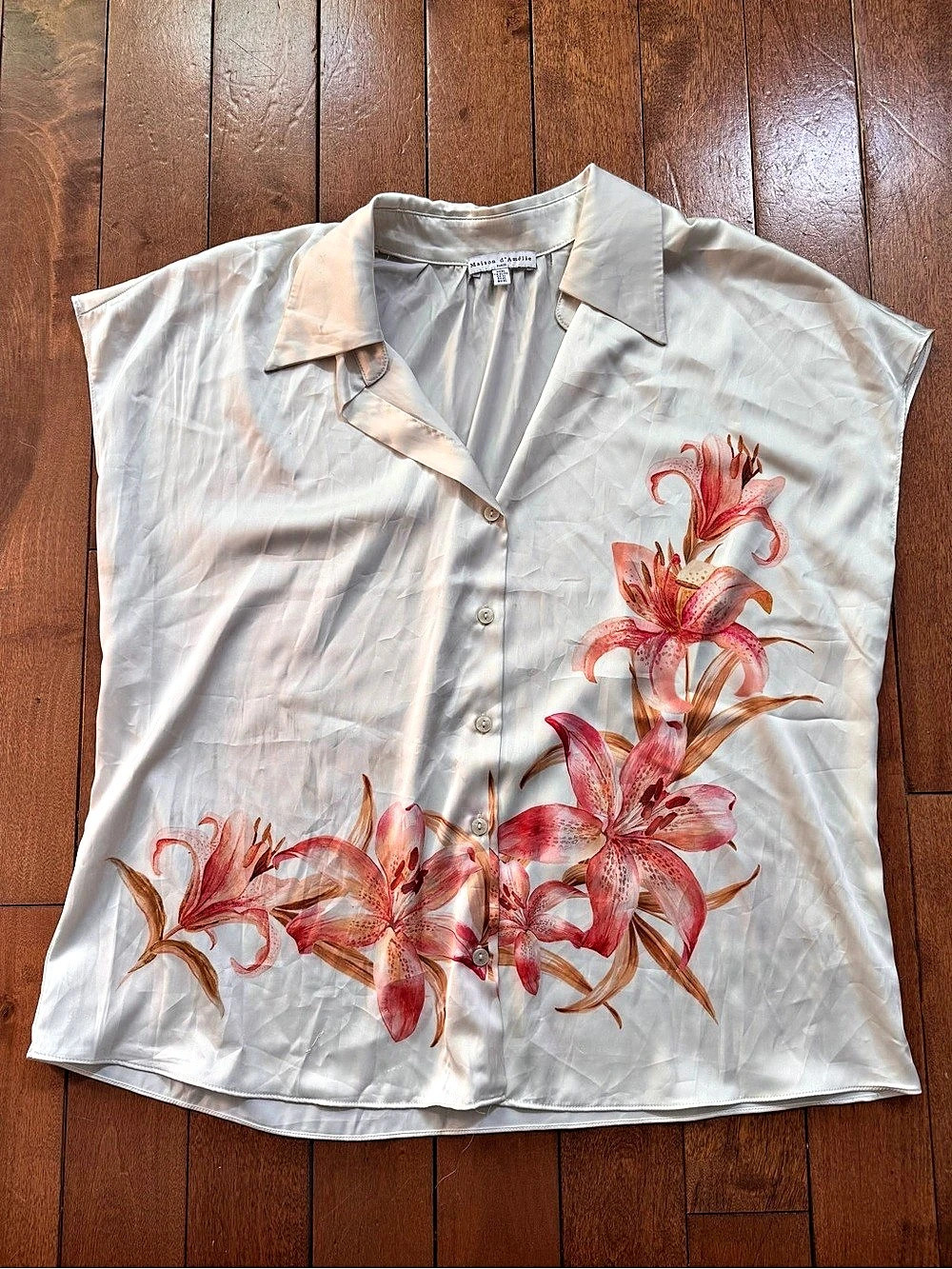 Maison d'Amélie Floral Blouse in White & Pink Size Medium Like New